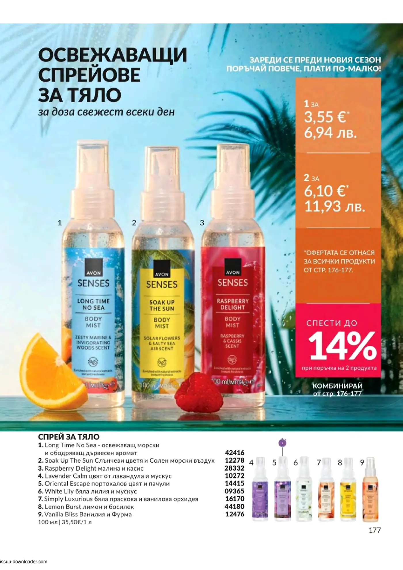 Страница от каталог на Avon с освежаващи спрейове за тяло