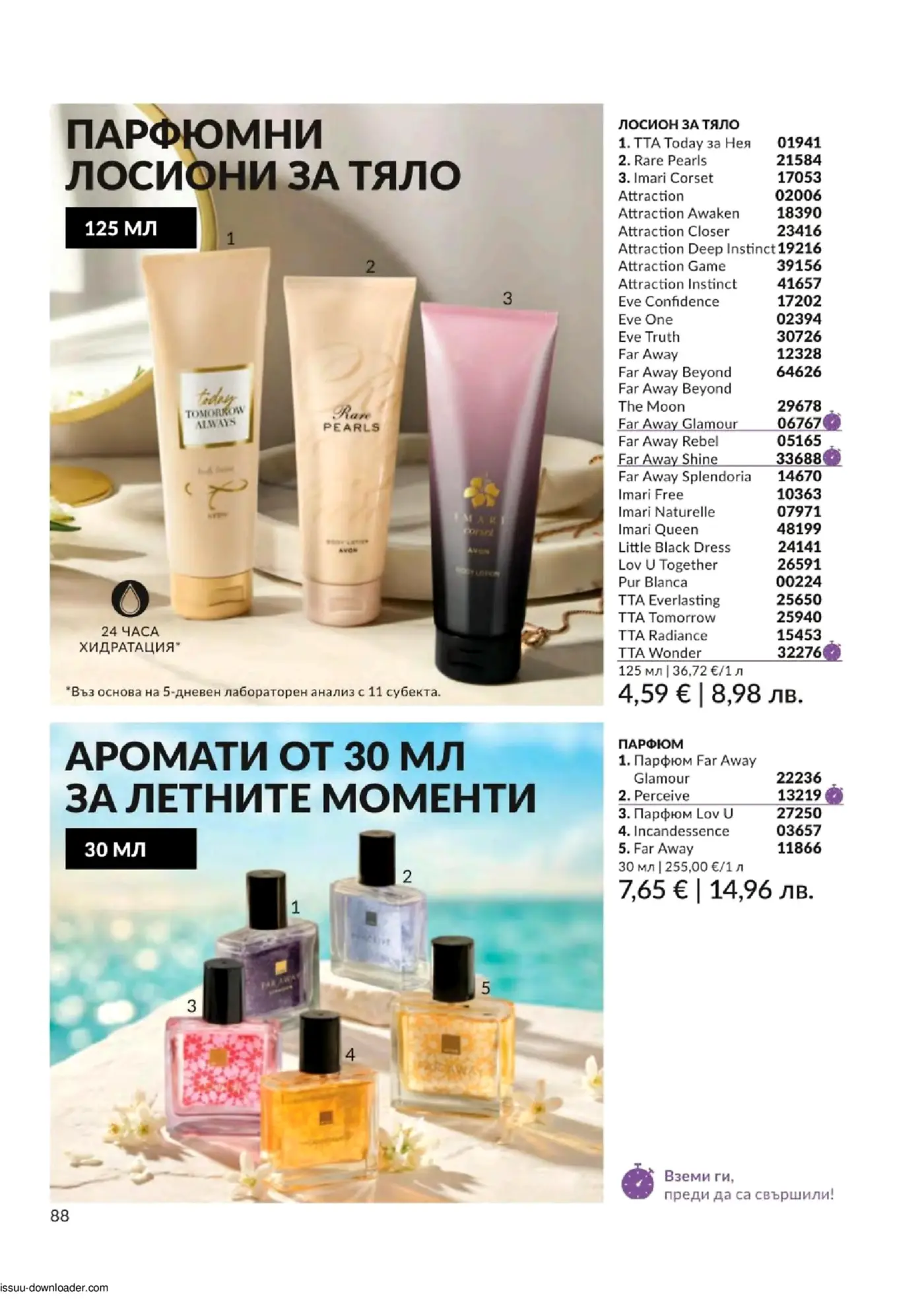 Страница с парфюмни лосиони за тяло и парфюми Avon