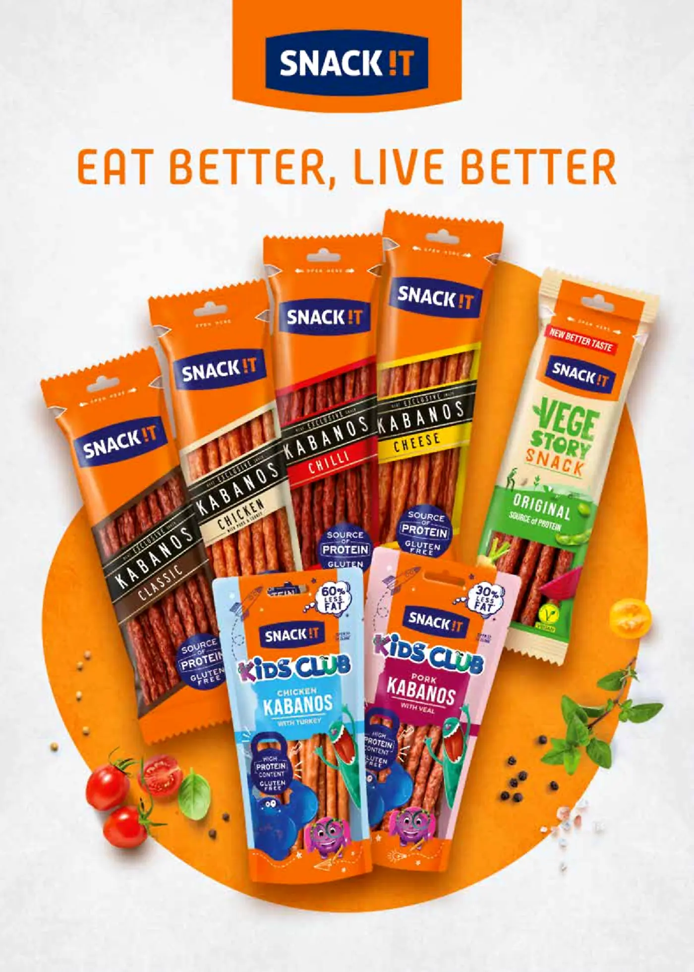 Рекламна страница на Snack It с различни видове кабаноси