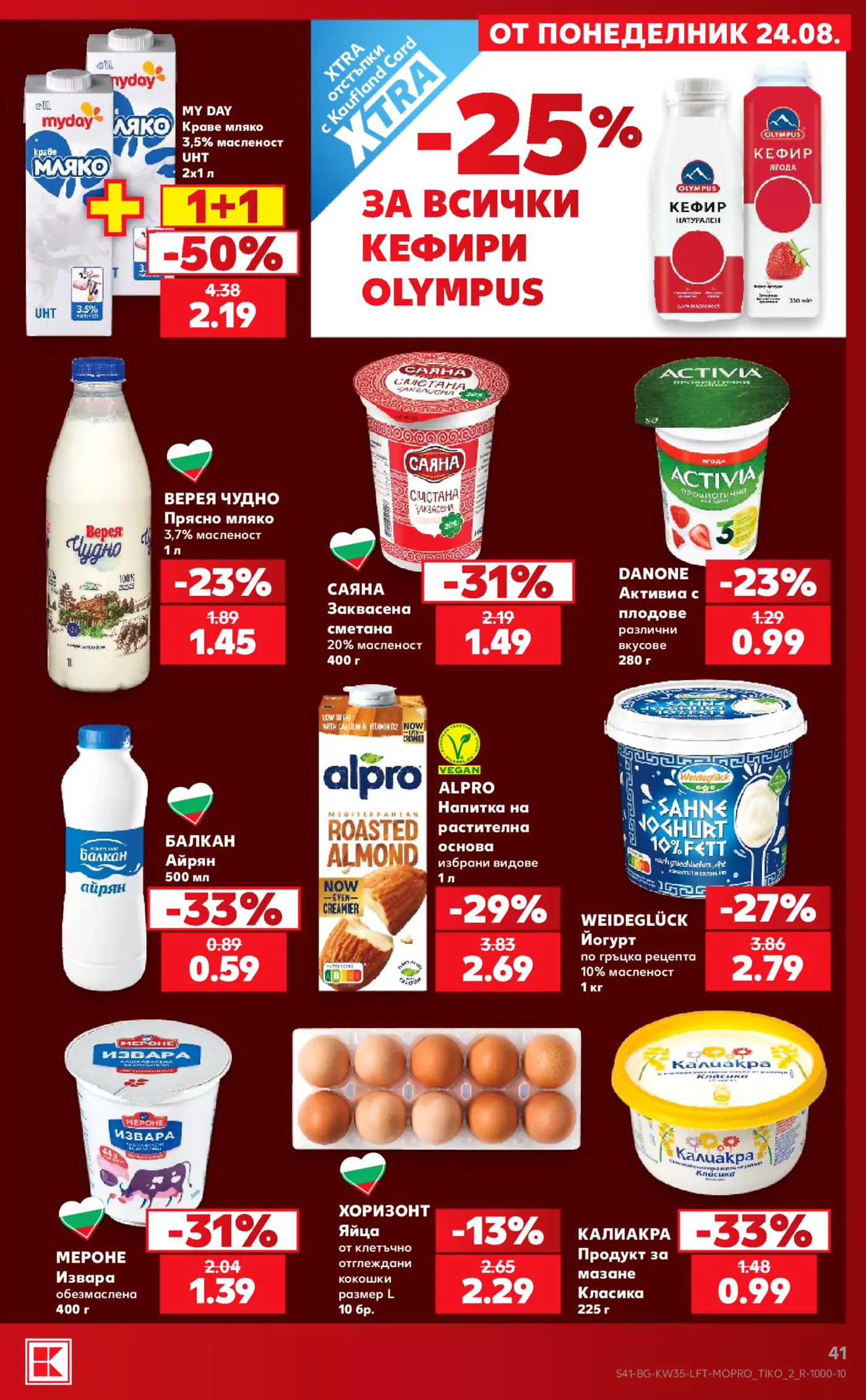 Страница от промоционална брошура на Кауфланд с млечни продукти и яйца