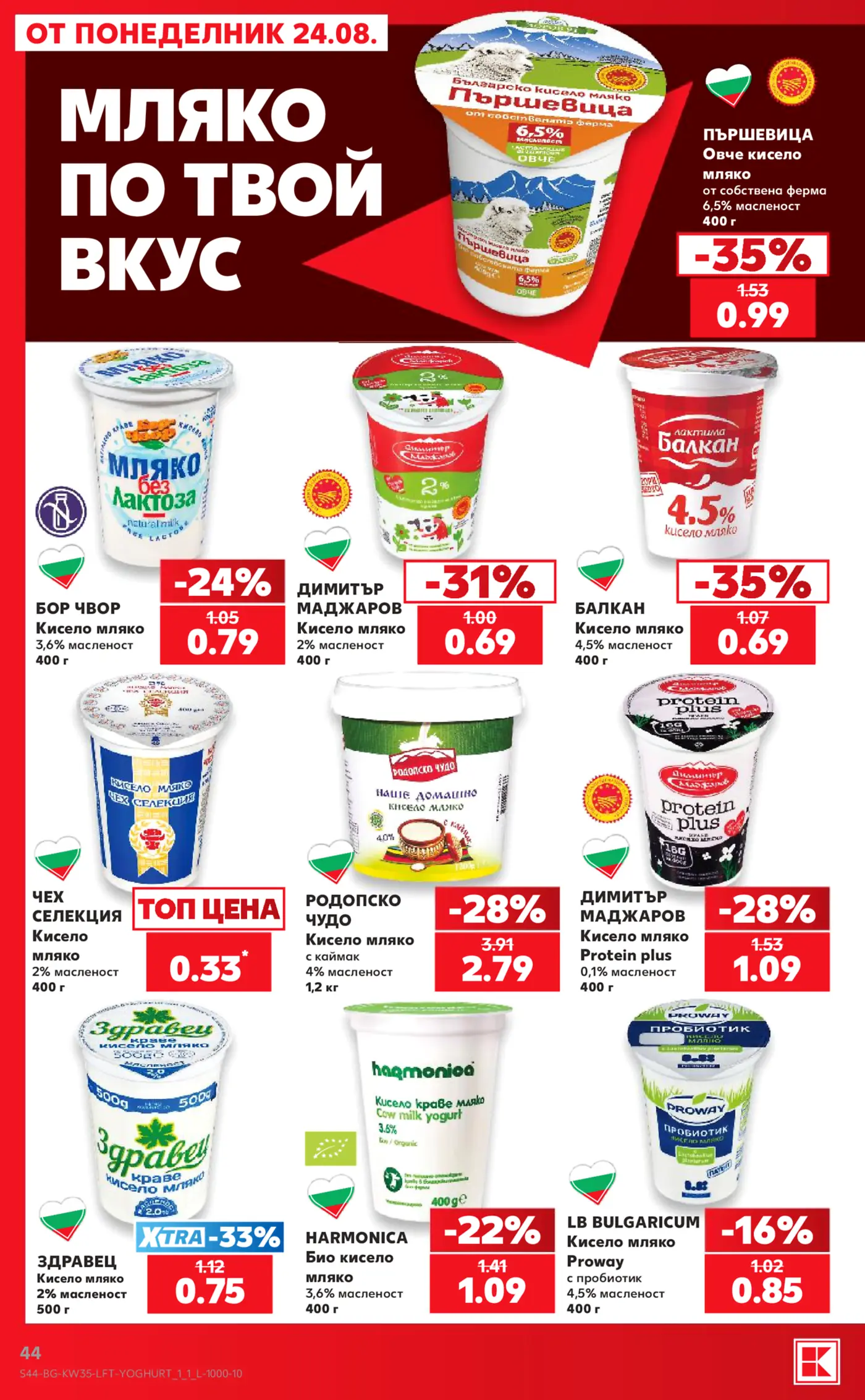 Страница от промоционална брошура с млечни продукти и кисело мляко