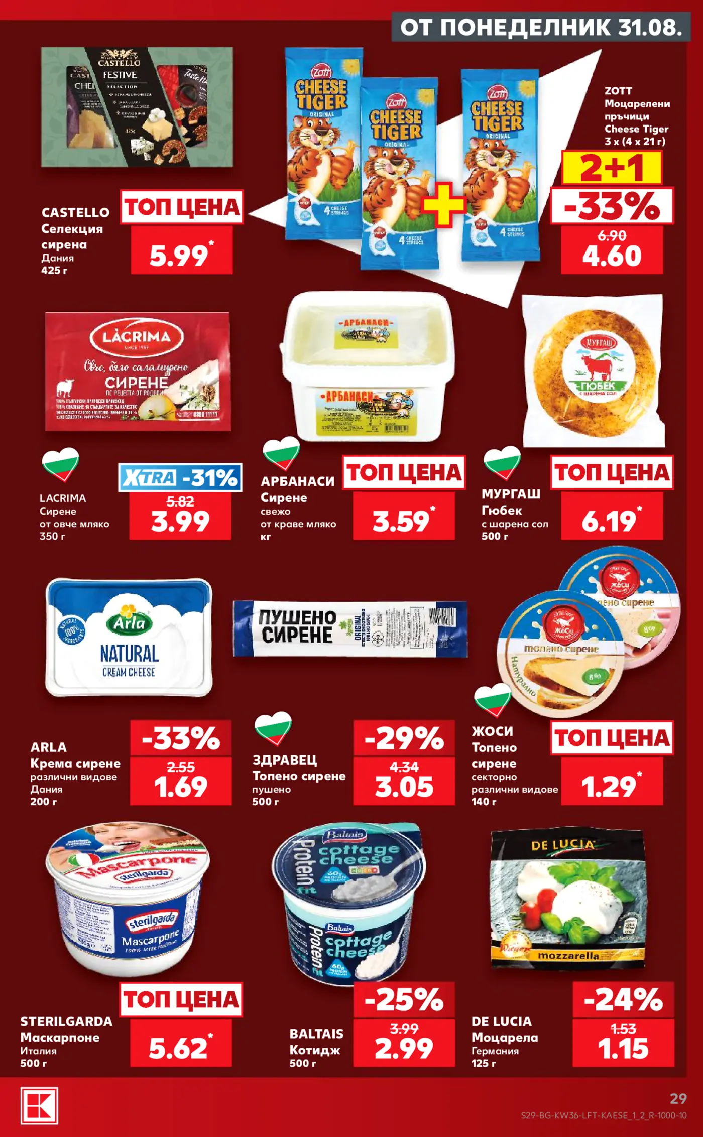 Страница от промоционална брошура с млечни продукти, сирена и кашкавал