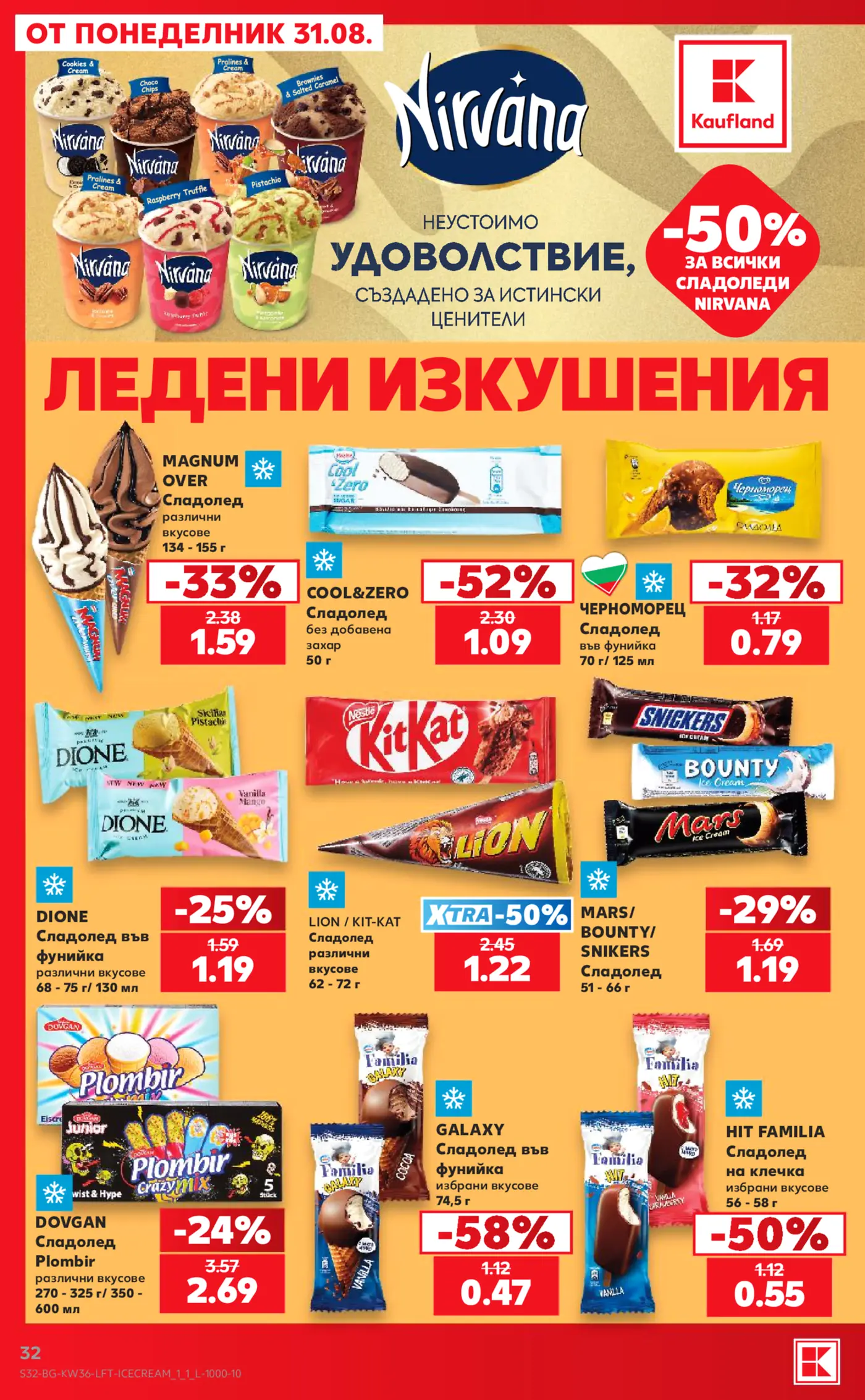 Страница от промоционална брошура на Kaufland с намалени сладоледи
