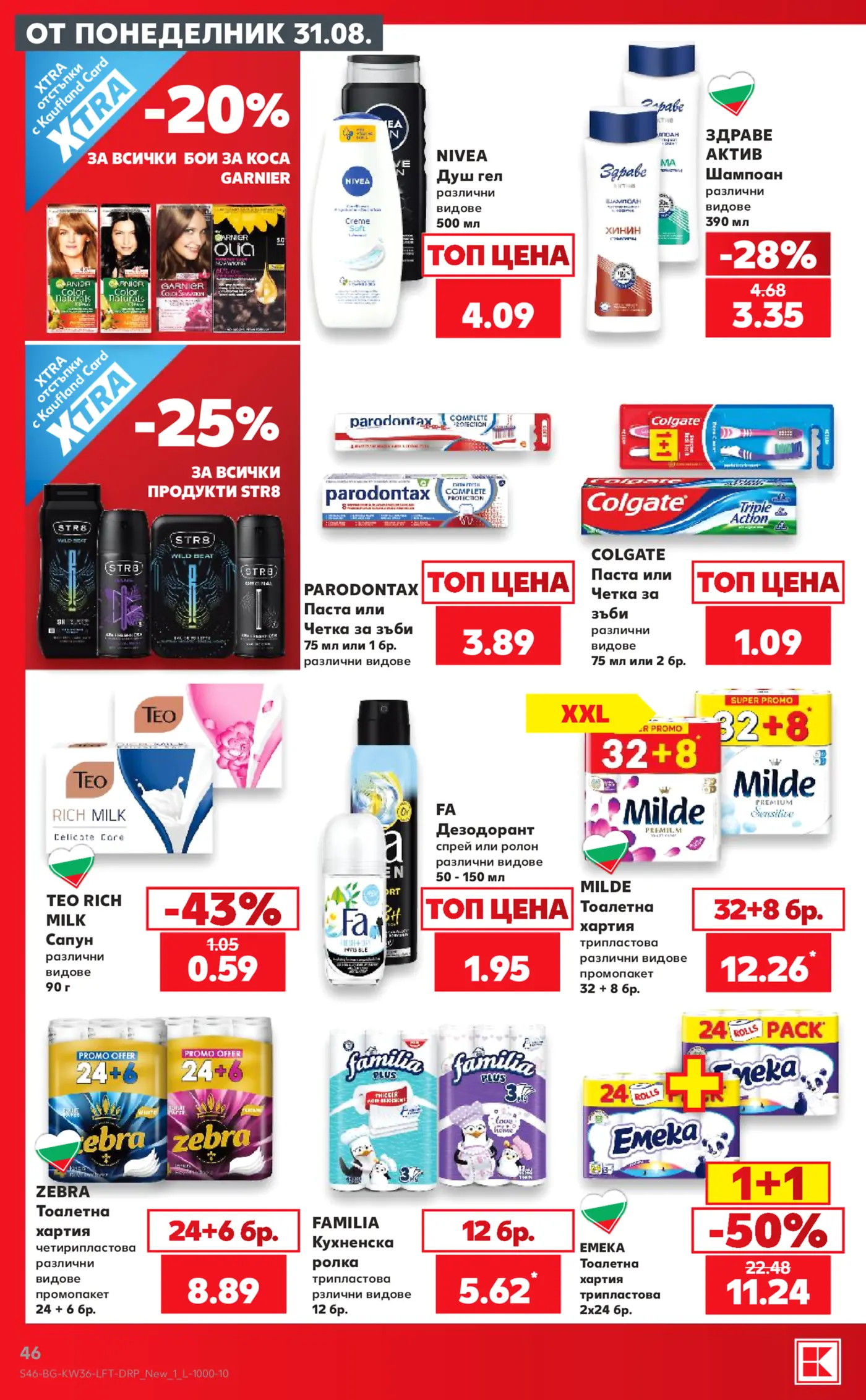 Страница от промоционална брошура на Kaufland с козметика и лична хигиена
