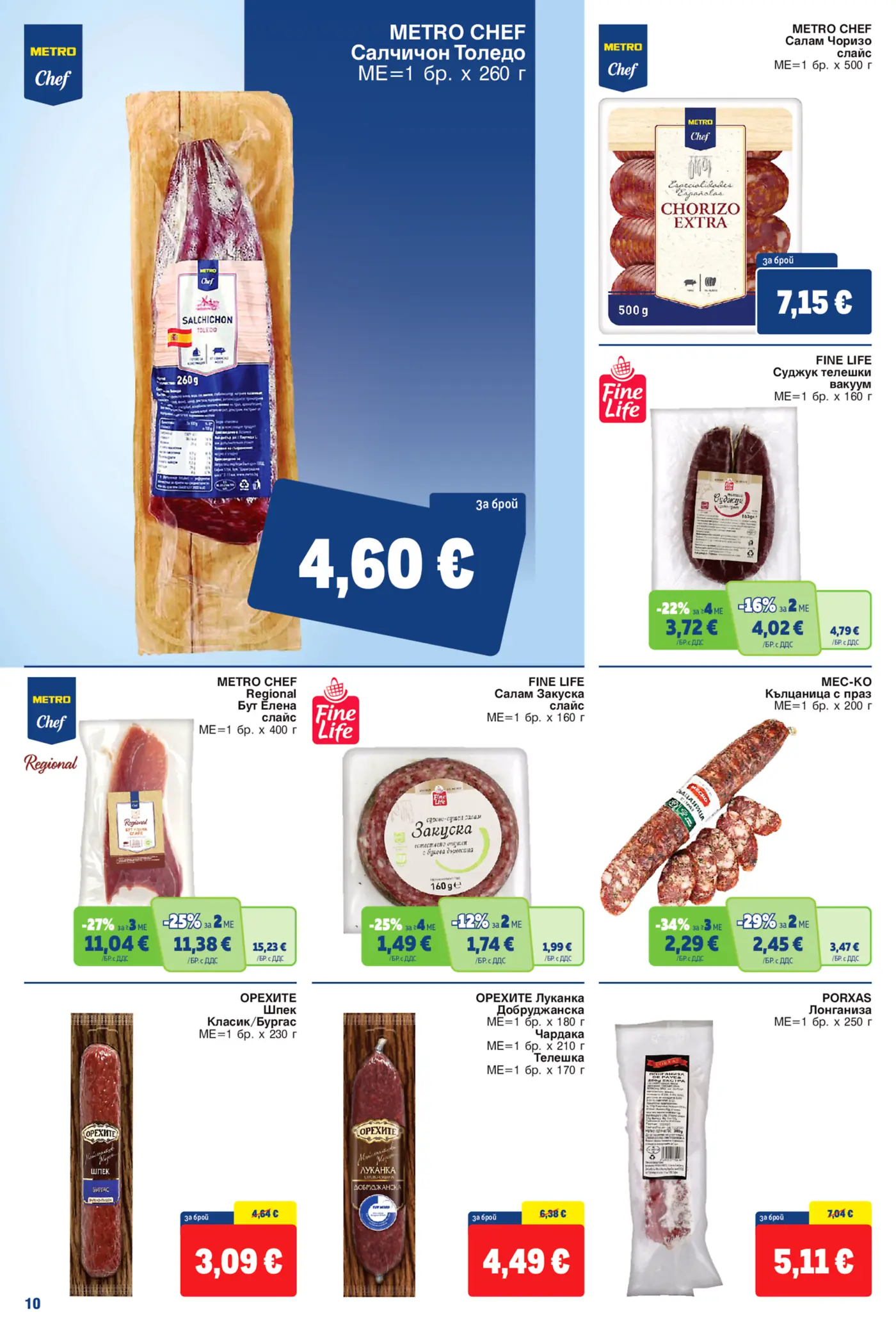 Страница от брошура с колбаси и месни продукти