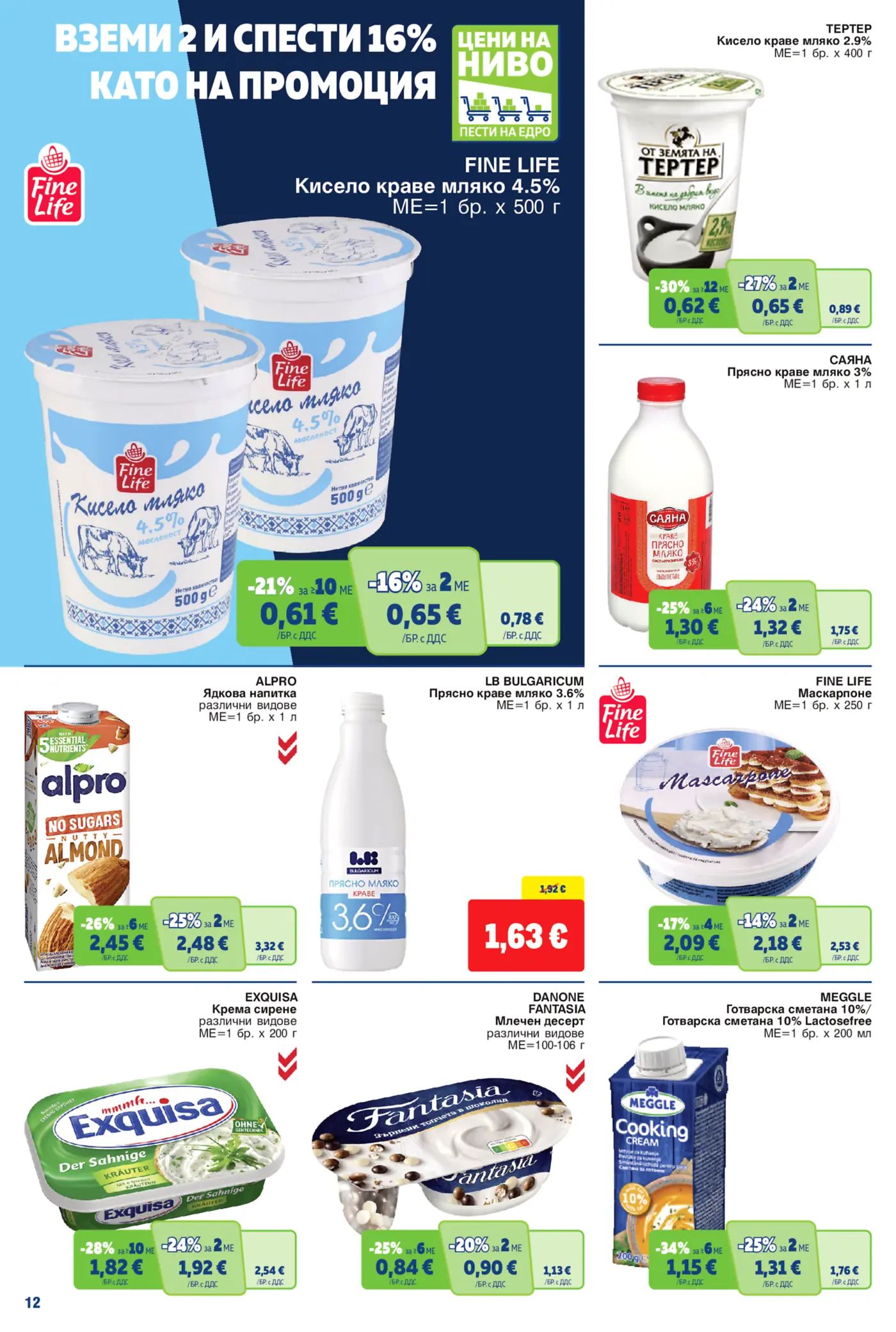 Страница от промоционална брошура с млечни продукти