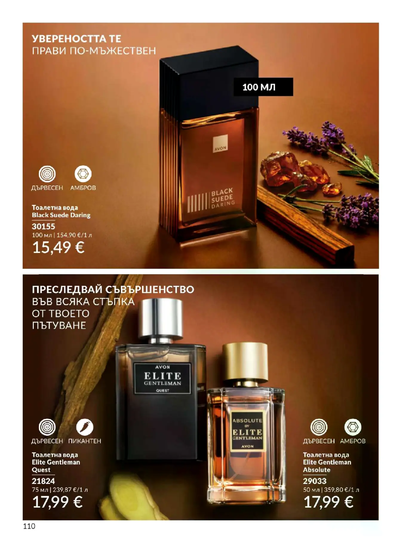 Страница от каталог на Avon с мъжки парфюми