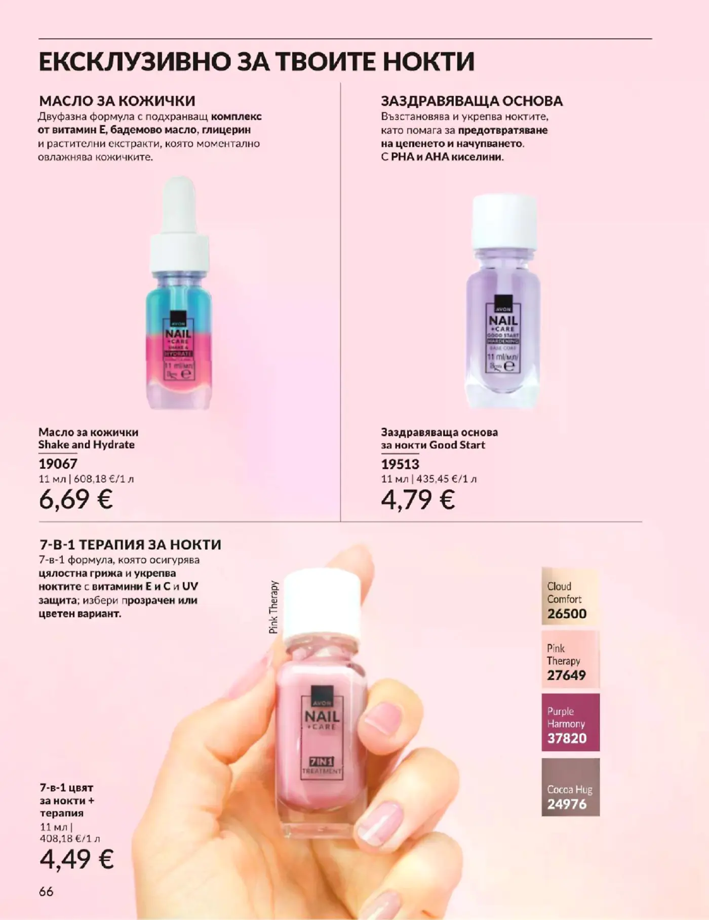 Страница от брошура с продукти за грижа за ноктите Avon