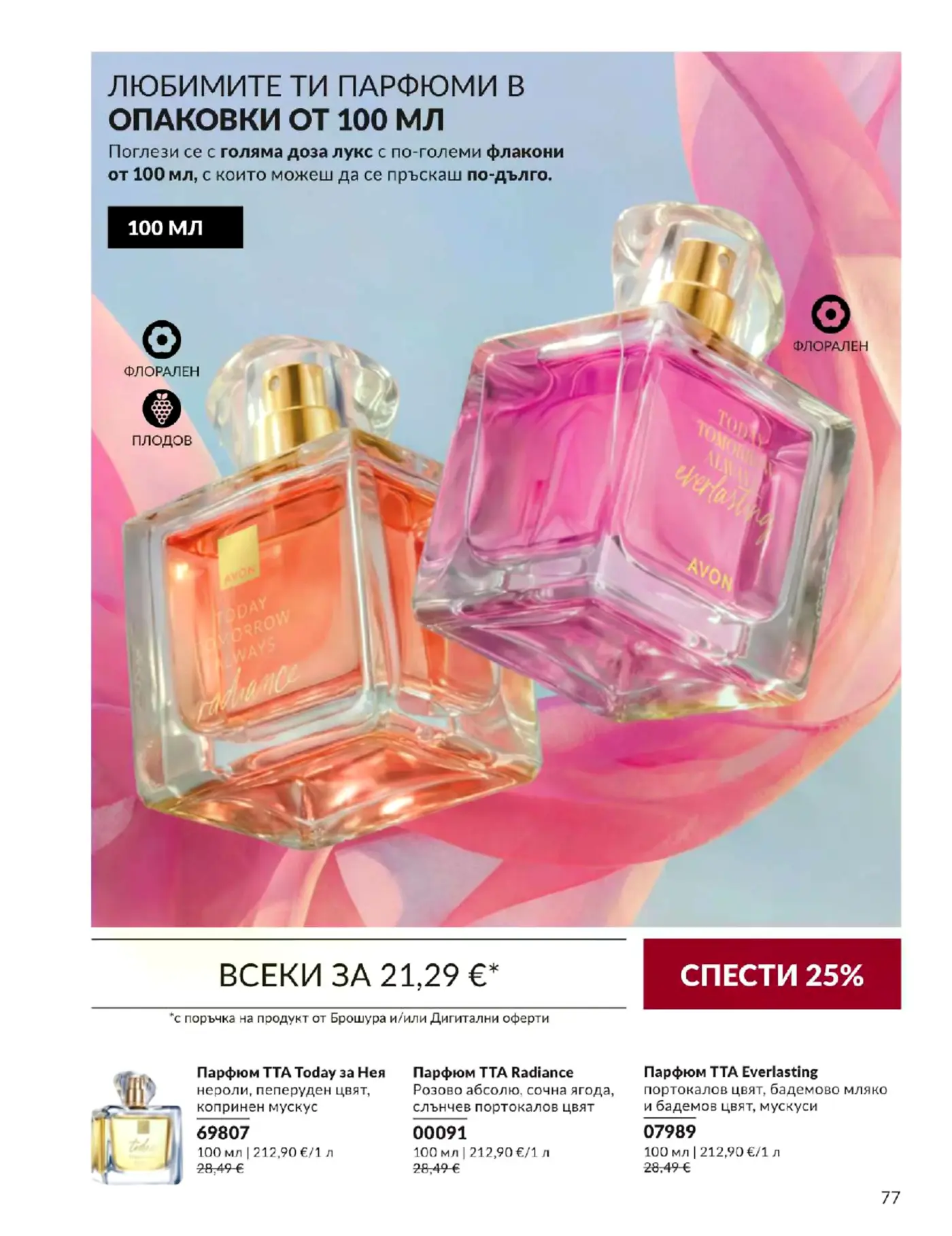 Страница от каталог Avon с дамски парфюми TTA от 100 мл