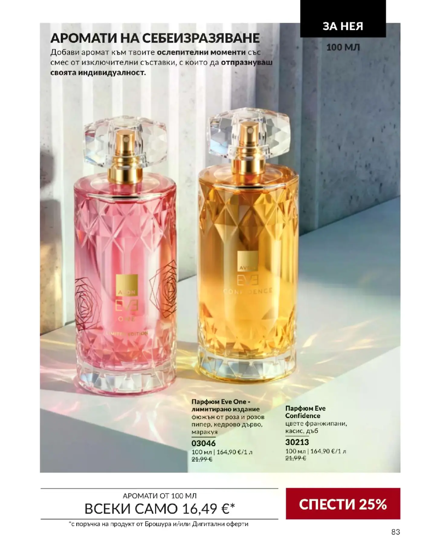 Страница от брошура с дамски парфюми Avon Eve