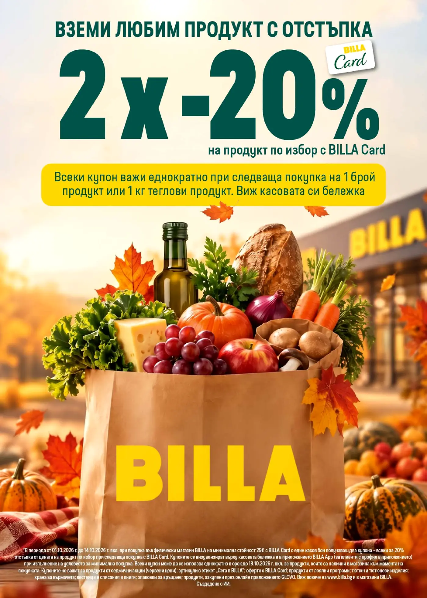 Рекламна страница на BILLA с промоция 2x -20% с BILLA Card
