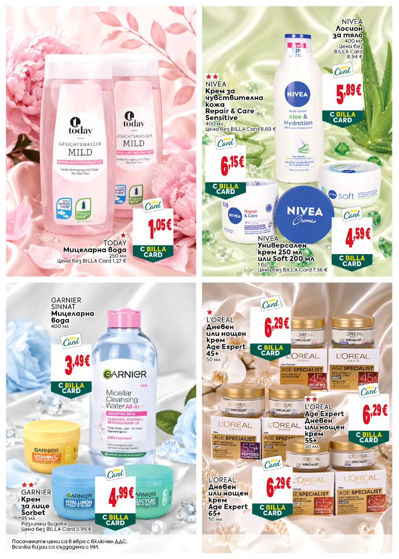 Страница с промоции на козметика за лице и тяло Nivea, Garnier и L'Oreal