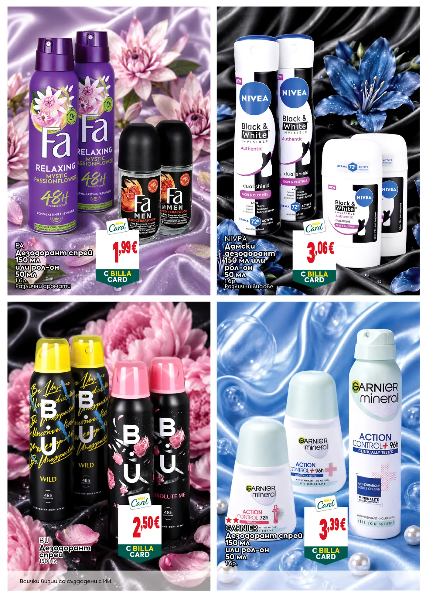 Страница с промоции на дезодоранти и рол-он продукти Fa, Nivea, BU и Garnier