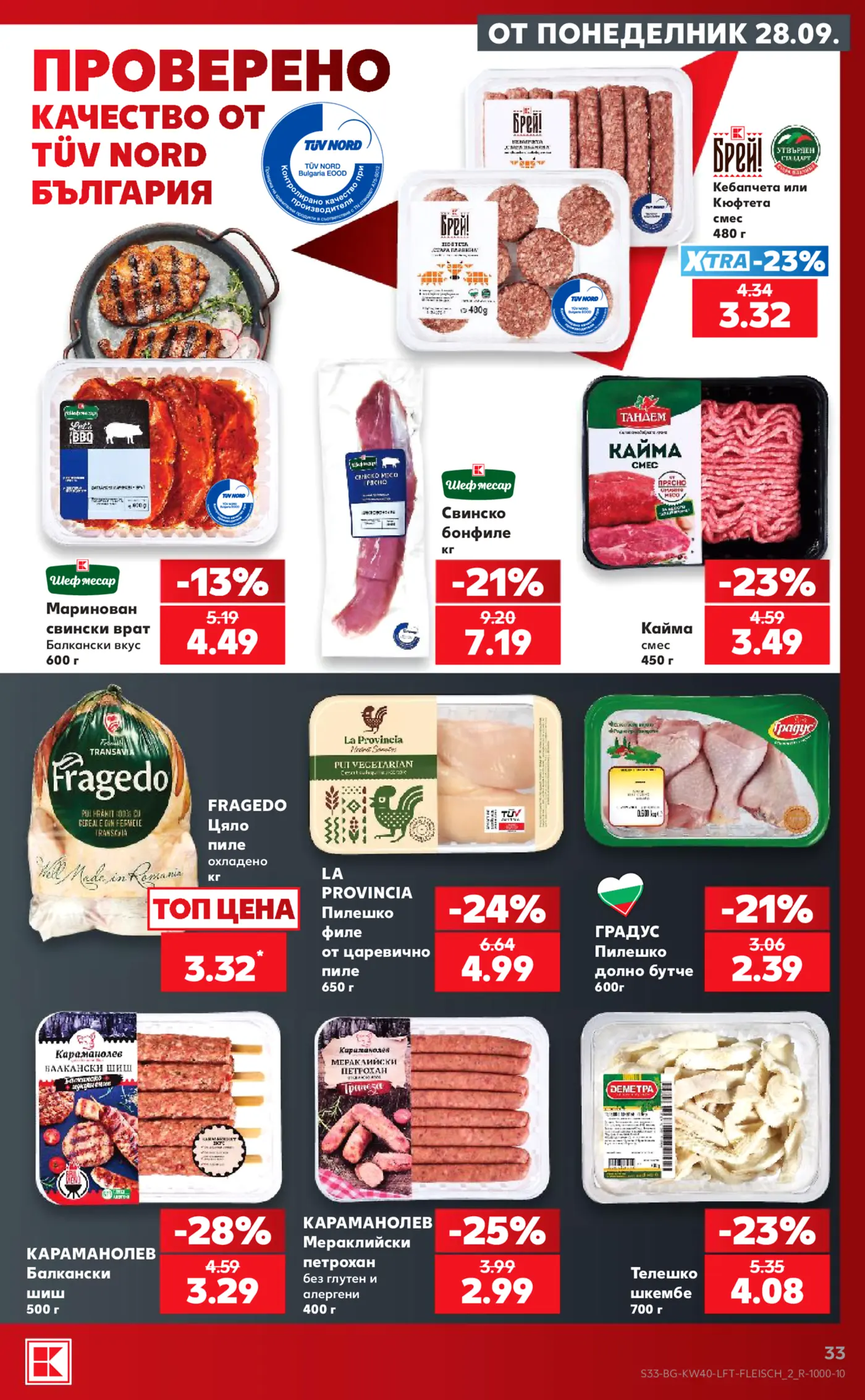 Страница с месни продукти и колбаси от брошура