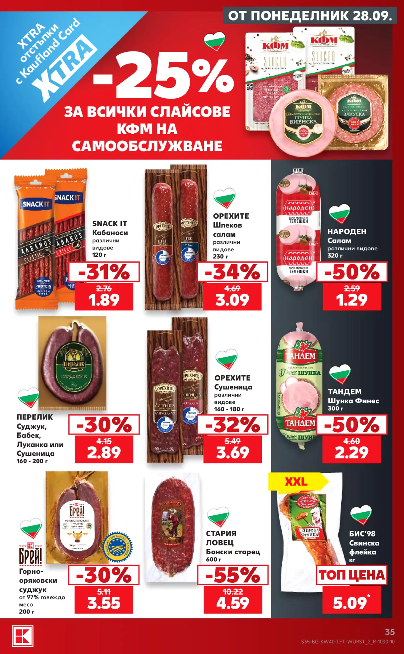 Страница от промоционална брошура с колбаси и месни изделия