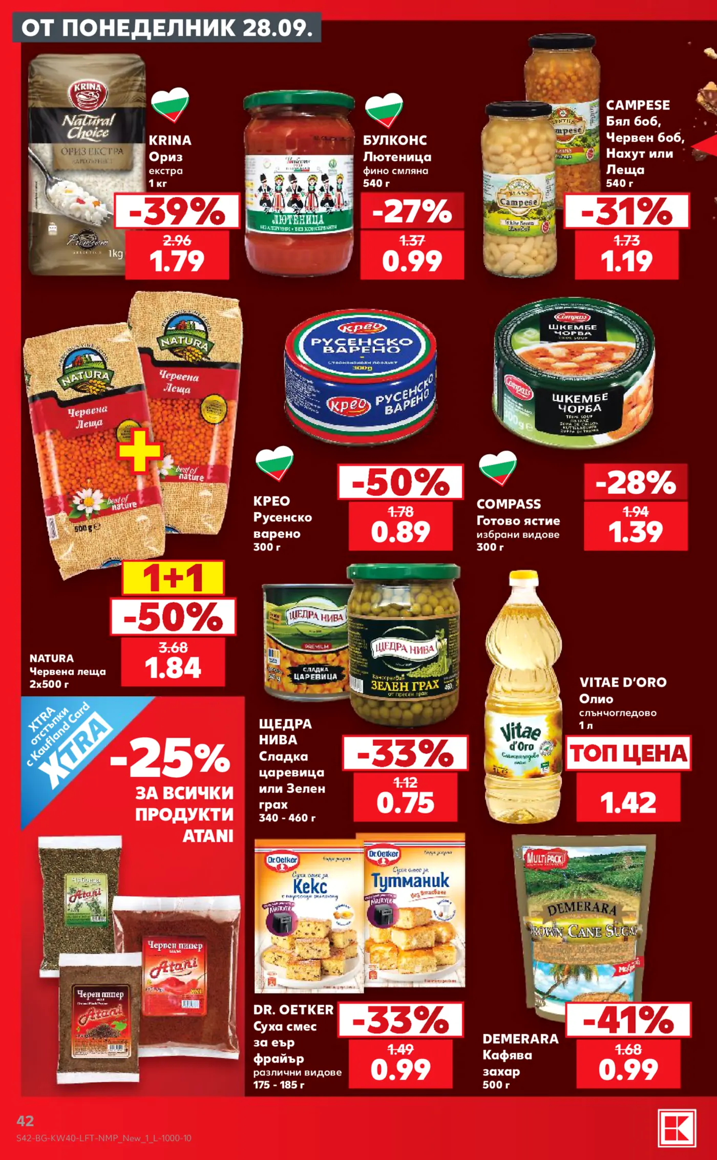Страница от промоционална брошура с основни хранителни продукти