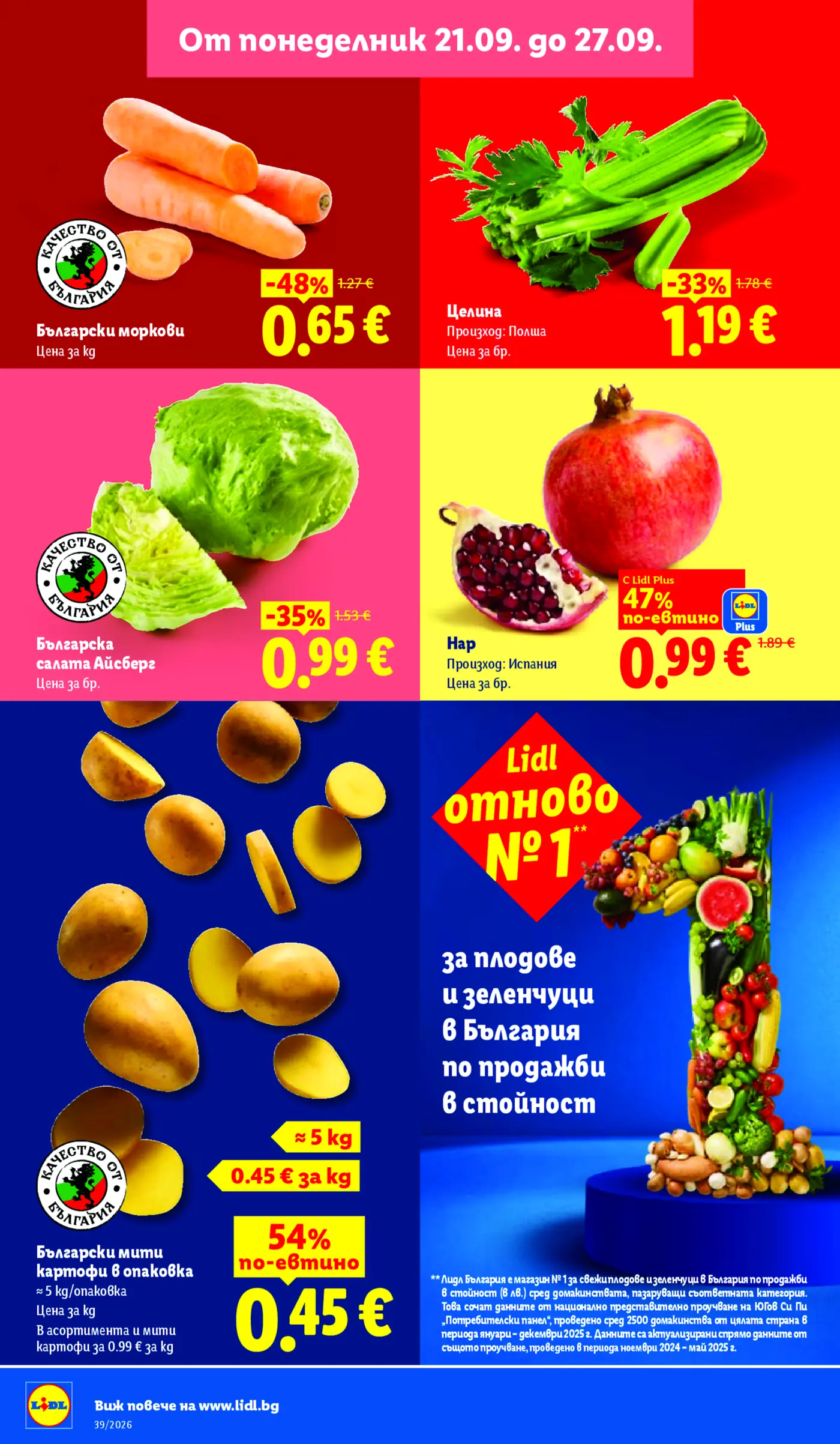 Страница от промоционална брошура на Lidl с пресни плодове и зеленчуци