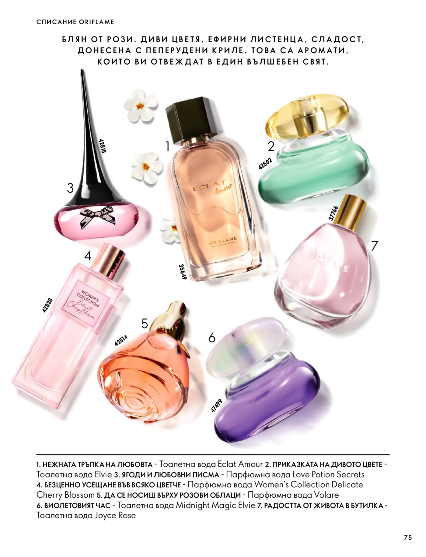 Страница от каталог Oriflame с дамски парфюми и тоалетни води