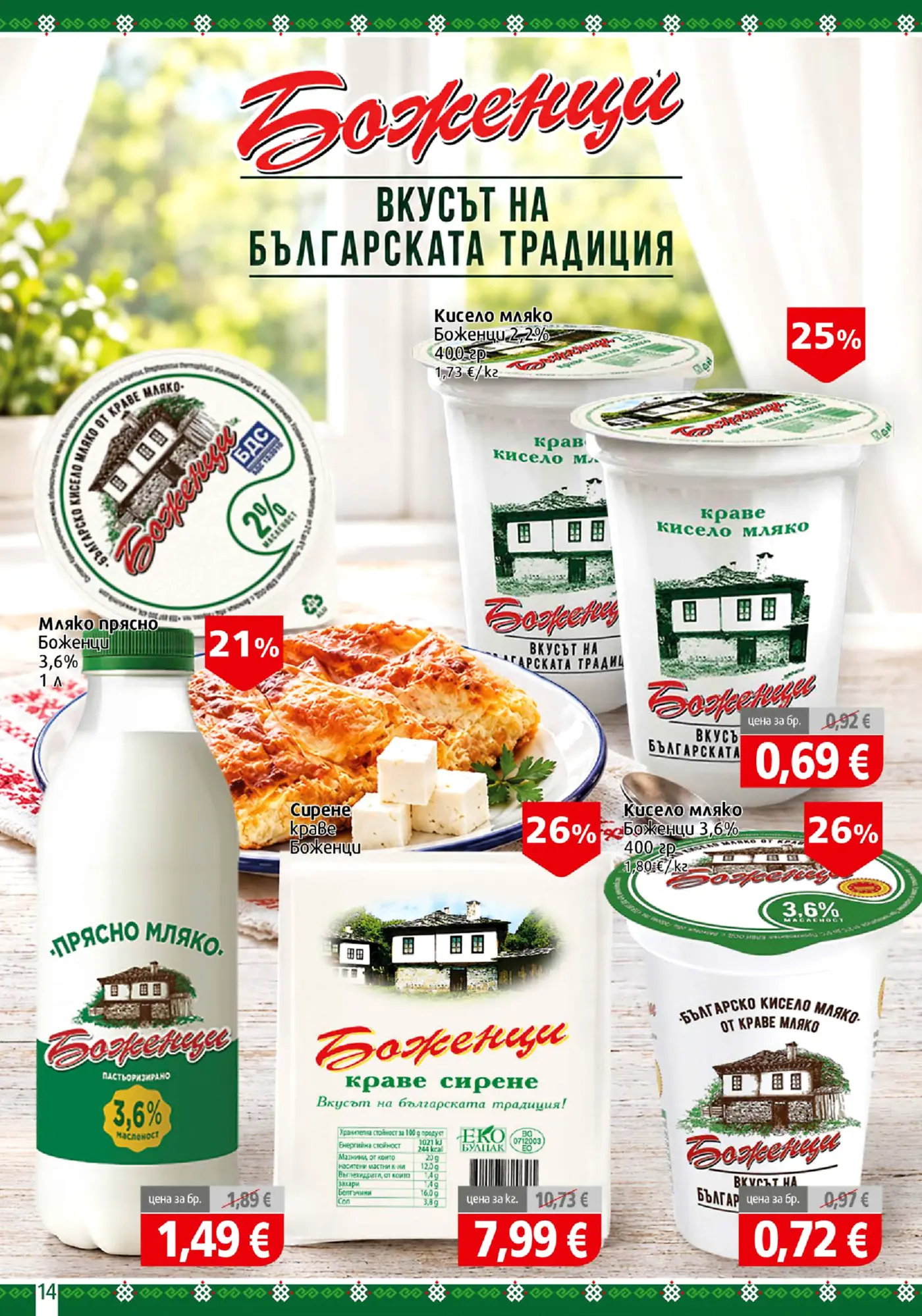 Страница с млечни продукти Боженци - кисело мляко, прясно мляко и сирене
