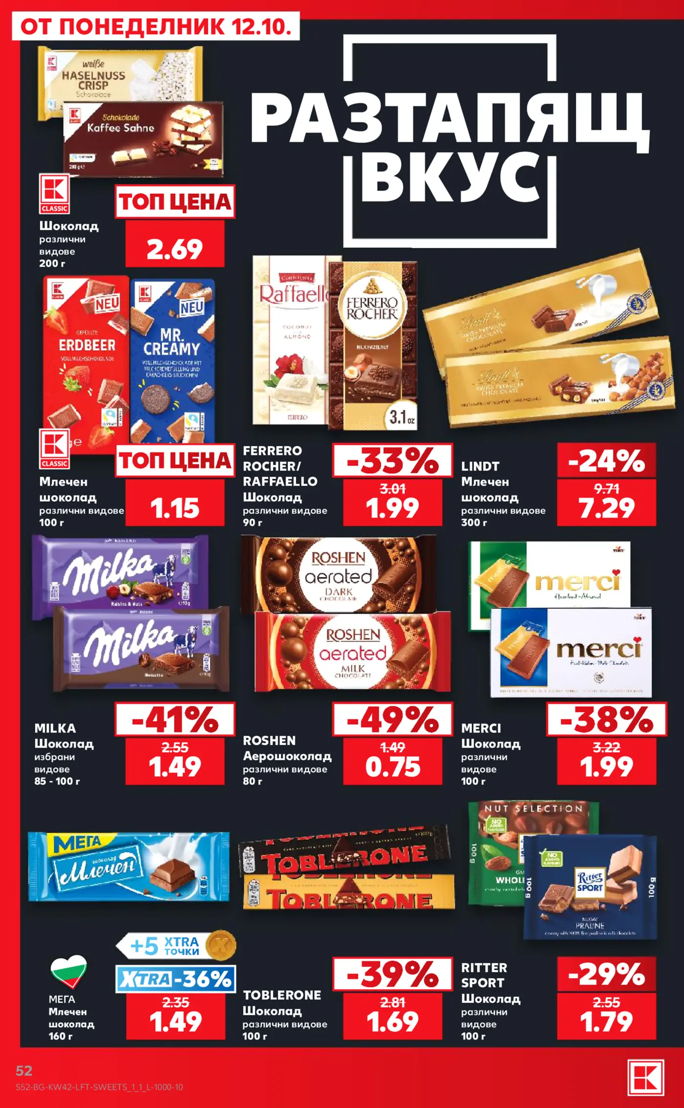 Страница от брошура на Kaufland с промоции на шоколади и шоколадирани изделия
