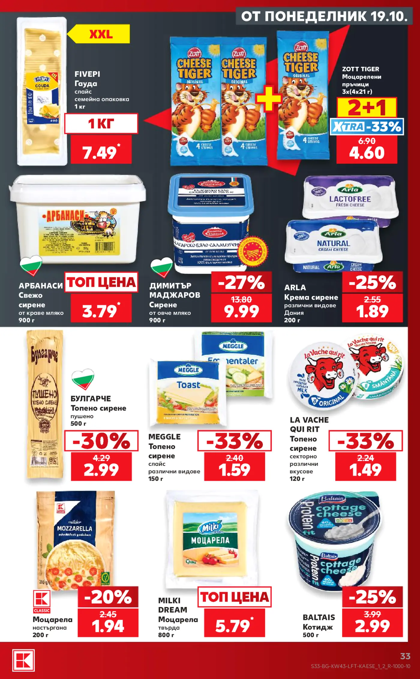 Страница от промоционална брошура с млечни продукти, сирена и кашкавал
