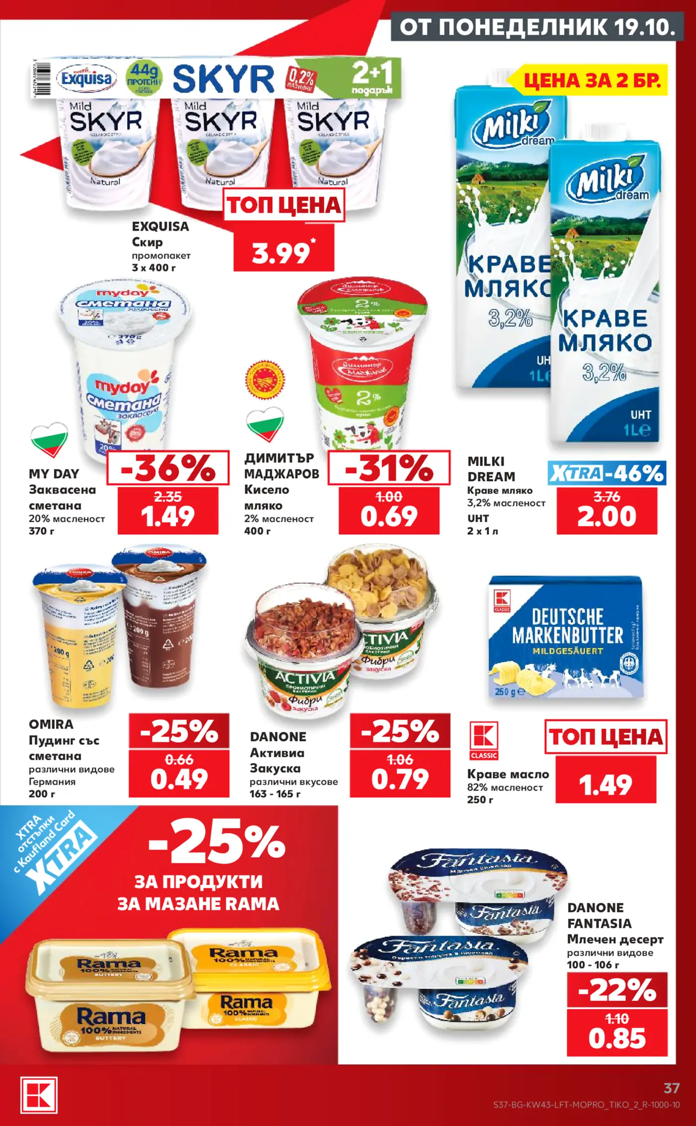 Страница от промоционална брошура на Kaufland с млечни продукти