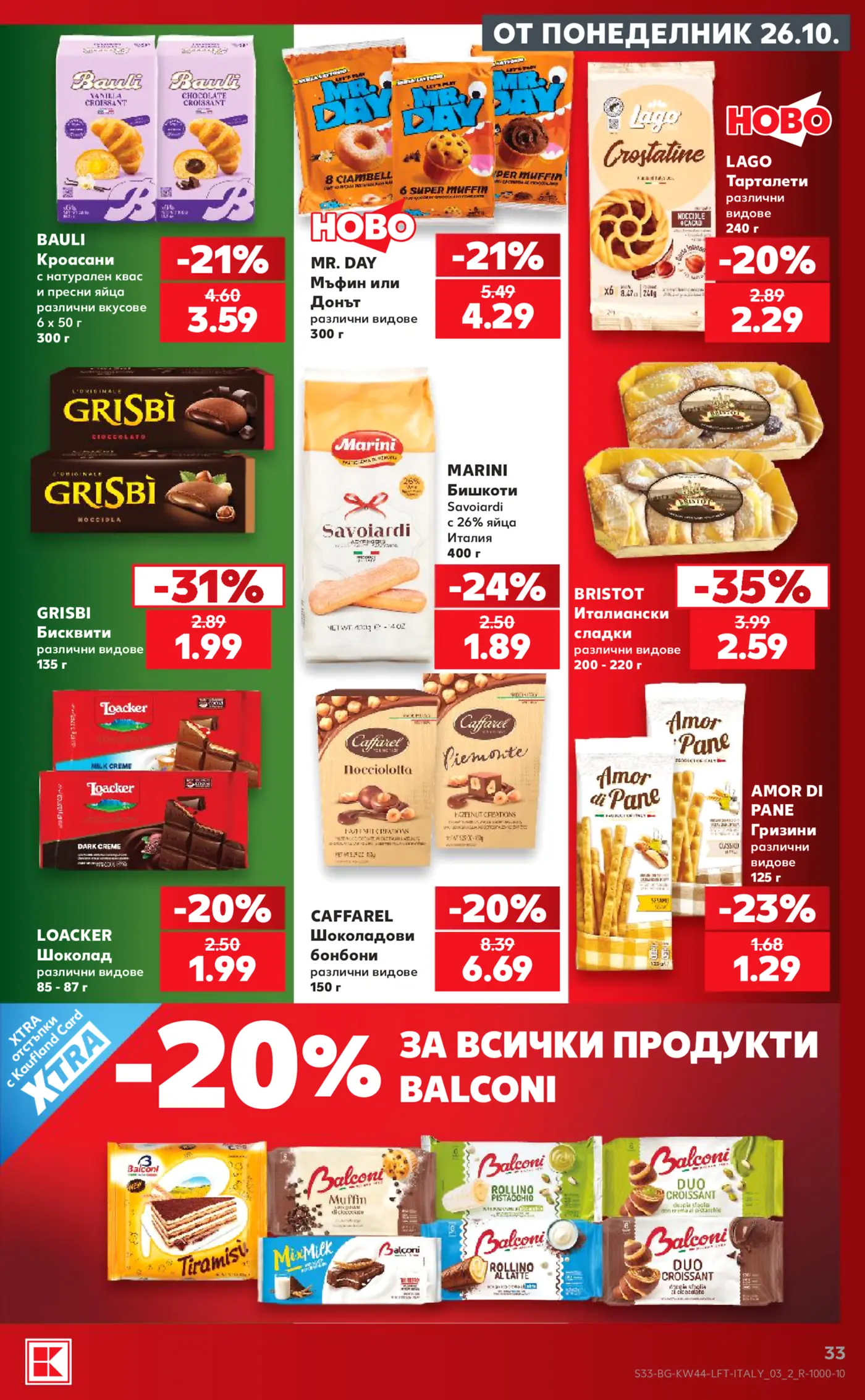Страница от промоционална брошура с италиански сладкиши и десерти