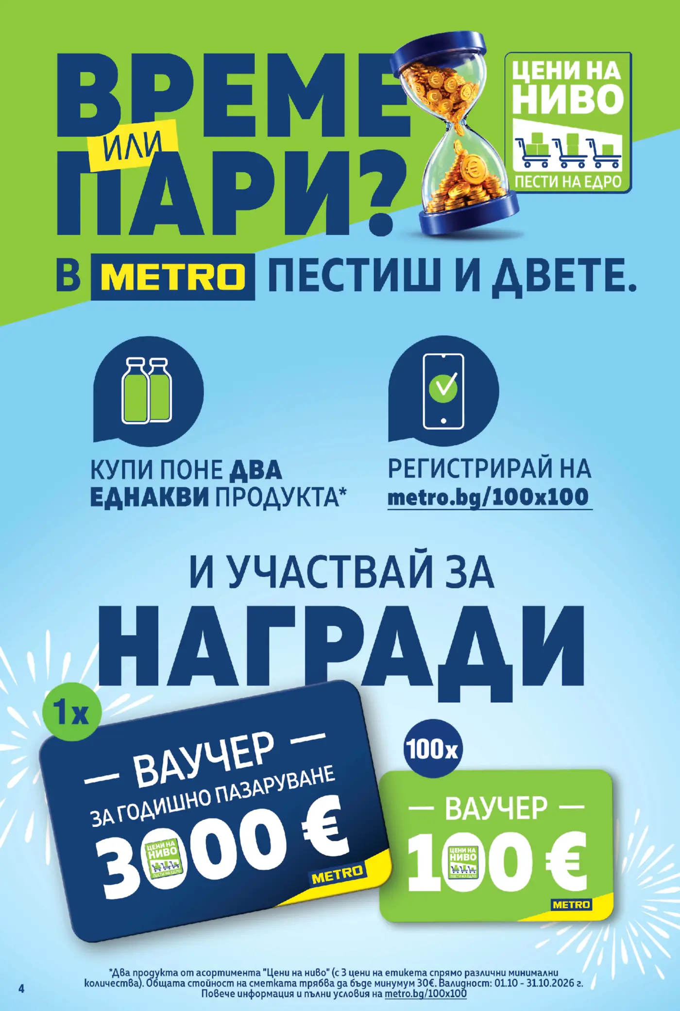 Рекламна страница на METRO с игра за награди и ваучери